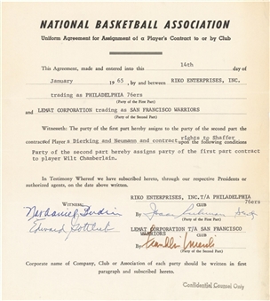1965 Wilt Chamberlain NBA Trade Agreement Contract – San Francisco Warriors to Philadelphia 76ers (JSA)
